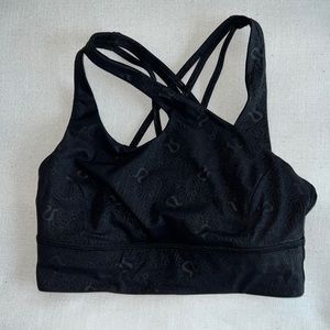 Lululemon Energy Longline Bra Asymmetrical Logo Print Black Size 8